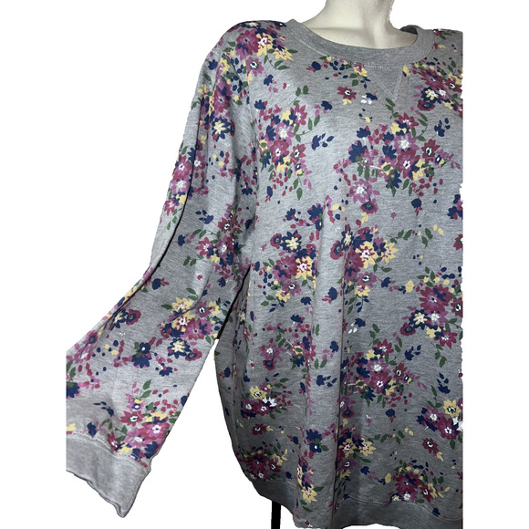 Woman Within Top Size 1X 22/24 Gray Floral Print Preppy Pullover Sweatshirt - Picture 3 of 10